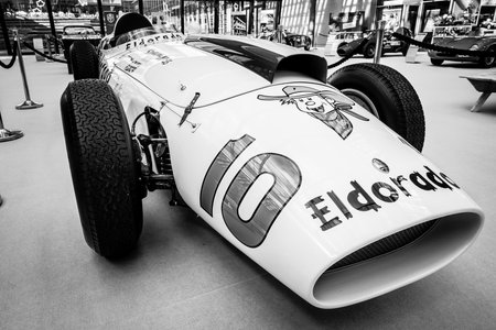 STUTTGART, GERMANY - MARCH 02, 2017: Racing car Maserati 420M Eldorado, 1958. Black and white. Europe's greatest classic car exhibition "RETRO CLASSICS"のeditorial素材