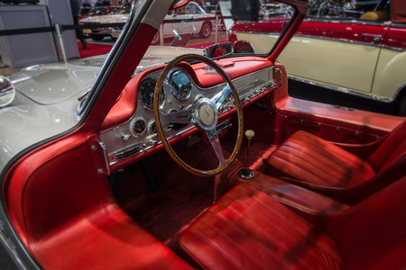 STUTTGART, GERMANY - MARCH 02, 2017: Cabin of the Mercedes-Benz 300 SL (W198). Europe's greatest classic car exhibition "RETRO CLASSICS"のeditorial素材