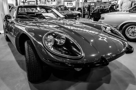 STUTTGART, GERMANY - MARCH 02, 2017: Sports car Marcos 1500 GT, 1967. Black and white. Europe's greatest classic car exhibition "RETRO CLASSICS"のeditorial素材
