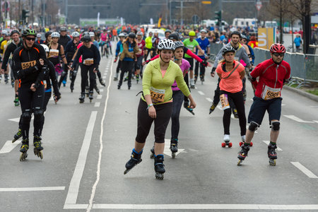 BERLIN - APRIL 02, 2017: The annual 37th Berlin Half Marathon. Roller on the road.