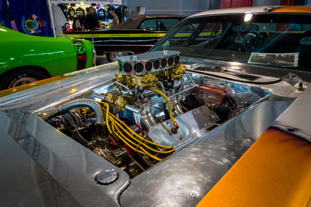 STUTTGART, GERMANY - MARCH 03, 2017: Engine of a muscle car Dodge Challenger Pro Street, 1970....