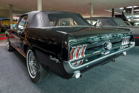 STUTTGART, GERMANY - MARCH 03, 2017: Pony car Ford Mustang convertible, 1967. Rear view.  Europe's greatest classic car exhibition "RETRO CLASSICS"のeditorial素材