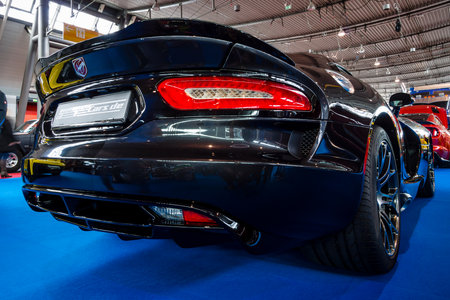 STUTTGART, GERMANY - MARCH 03, 2017: Sports car Dodge SRT Viper GTS Coupe, 2014. Rear view. Europe's greatest classic car exhibition "RETRO CLASSICS"のeditorial素材