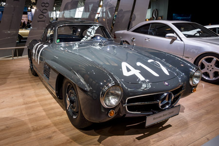 STUTTGART, GERMANY - MARCH 03, 2017: Sports car Mercedes-Benz 300SL (W198), 1955. Europe's greatest classic car exhibition "RETRO CLASSICS"のeditorial素材