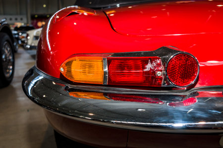 STUTTGART, GERMANY - MARCH 04, 2017: Rear stoplights of sports car Jaguar E-Type, 1962. Europe's greatest classic car exhibition "RETRO CLASSICS"のeditorial素材