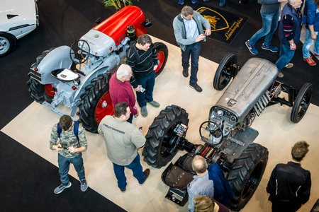 STUTTGART, GERMANY - MARCH 04, 2017: Tractors Lamborghini. View from above. Europe's greatest classic car exhibition "RETRO CLASSICS"のeditorial素材