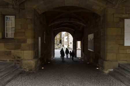 STUTTGART, GERMANY - MARCH 01, 2017: Entrance to the inner courtyard of the Old Castle (10th century). Stuttgart is the capital and the largest city of the state of Baden-Wuerttemberg.のeditorial素材