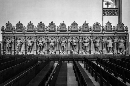 STUTTGART, GERMANY - MARCH 01, 2017: Interior of the Stiftskirche (Collegiate Church) - main church of the Evangelical-Lutheran Church in Wuerttemberg. Black and white.のeditorial素材