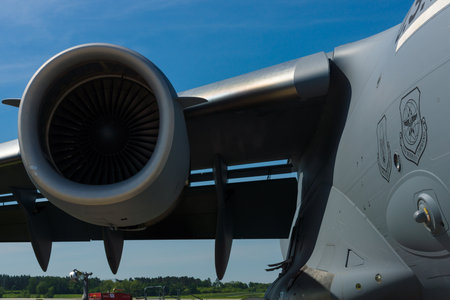 BERLIN, GERMANY - MAY 21, 2014: A turbojet engine Pratt & Whitney F117-PW-100 of a strategic and...