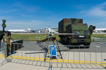 BERLIN, GERMANY - MAY 21, 2014: An unmanned aerial vehicle EMT Luna X-2000. German Army. Exhibition ILA Berlin Air Show 2014のeditorial素材