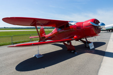BERLIN, GERMANY - MAY 21, 2014: Utility aircraft Beechcraft Model 17 Staggerwing. Classic Flyers Team. Exhibition ILA Berlin Air Show 2014のeditorial素材