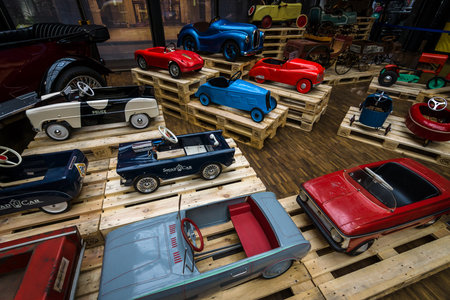 BERLIN - MAY 13, 2017: Various of vintage pedal cars. Exhibition Oldtimertage Berlin-Brandenburg.