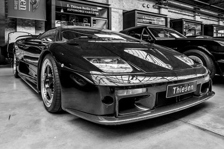 BERLIN - MAY 13, 2017: Sports car Lamborghini Diablo GT, 2001. Black and white. Exhibition "Oldtimertage Berlin-Brandenburg".のeditorial素材