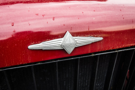 BERLIN - MAY 13, 2017: Hood emblem of a truck Borgward B 2000, 1958. Exhibition "Oldtimertage Berlin-Brandenburg".のeditorial素材