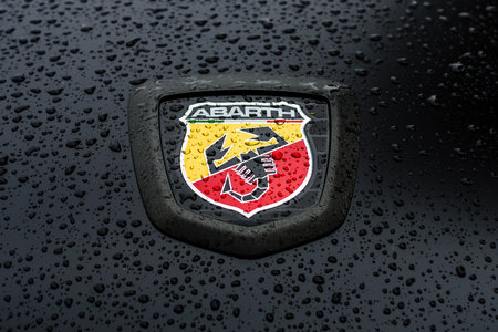 BERLIN - MAY 13, 2017: Emblem of a car Abarth in raindrops. Exhibition "Oldtimertage Berlin-Brandenburg".のeditorial素材