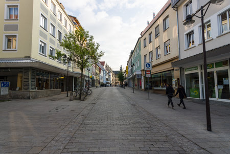 SCHWEINFURT, GERMANY - APRIL 21, 2017: Shopping street in the historical part of the city. Schweinfurt - a medieval city founded in 761 year.のeditorial素材
