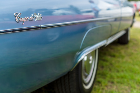 PAAREN IM GLIEN, GERMANY - JUNE 03, 2017: Detail of the Cadillac Coupe de Ville. Exhibition "Die Oldtimer Show".のeditorial素材