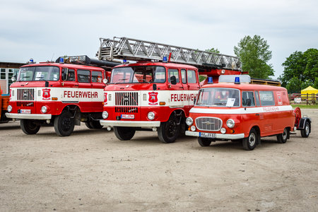 PAAREN IM GLIEN, GERMANY - JUNE 03, 2017: Fire trucks IFA W 50L and Barkas B 1000. Exhibition Die...