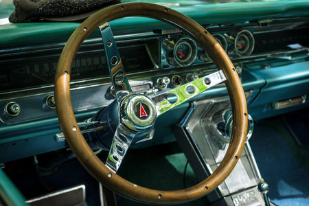 BERLIN - JUNE 17, 2017: Cabin of a full-size car Pontiac Bonneville, 1963. Classic Days Berlin 2017.のeditorial素材