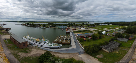 PEENEMUENDE, GERMANY - JULY 18, 2017: Panoramic view of Peenemuende seaport on the Baltic Sea island of Usedom in the Vorpommern-Greifswald district in Mecklenburg-Vorpommern.のeditorial素材