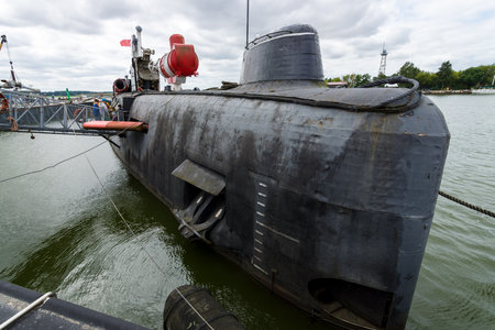 PEENEMUENDE, GERMANY - JULY 18, 2017: The Peenemuende seaport on the Baltic Sea island of Usedom and the Soviet Juliett-class submarine K-24 (U461).のeditorial素材