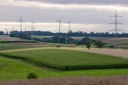 Agricultural machinery on the fields in the suburbs of the small town of Neustadt (Marburg-Biedenkopf district in Hessen).の写真素材