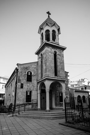BURGAS, BULGARIA - AUGUST 20, 2017: Armenian Apostolic church. Black and white.のeditorial素材