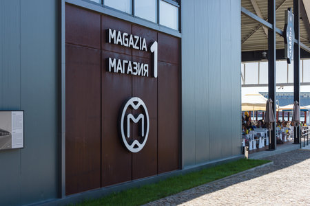 BURGAS, BULGARIA - AUGUST 20, 2017: Sea center "Magazia 1" in the seaport of Bourgas. The oldest indoor port warehouse. The building is reconstructed in 2016.のeditorial素材