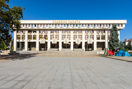 BURGAS, BULGARIA - AUGUST 20, 2017: The facade of the court building. Burgas, is the second largest city on the Bulgarian Black Sea Coast.のeditorial素材