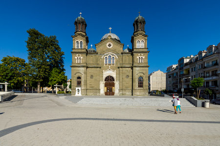 BURGAS, BULGARIA - AUGUST 20, 2017: The Cathedral of Saints Cyril and Methodius. Burgas, is the second largest city on the Bulgarian Black Sea Coast.のeditorial素材