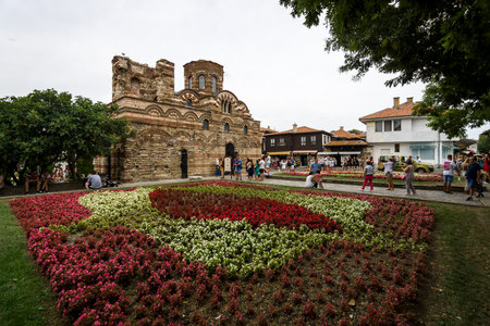 NESEBAR, BULGARIA - AUGUST 21, 2017: Church of Christ Pantocrator in the old town. Nesebar is an ancient city and one of the major seaside resorts on the Bulgarian Black Sea Coast.のeditorial素材