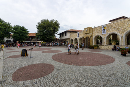 NESEBAR, BULGARIA - AUGUST 21, 2017: Mesambriya square in the old town. Nesebar is an ancient city and one of the major seaside resorts on the Bulgarian Black Sea Coast.のeditorial素材