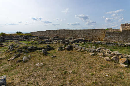 Ruins and preserved parts of the fortress wall and buildings of the medieval fortress of Kaliakra.の写真素材