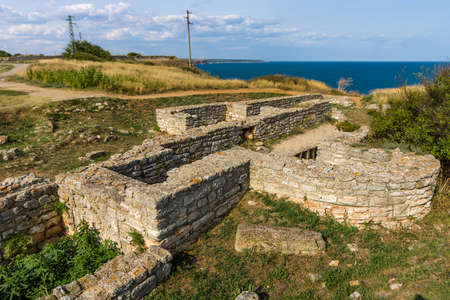 Ruins and preserved parts of the fortress wall and buildings of the medieval fortress of Kaliakra.の写真素材