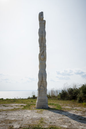 CAPE KALIAKRA, BULGARIA - AUGUST 23, 2017: Monument "The Gate of 40 Maidens" symbolizing the legend of 40 girls woven their braids, who rushed into the sea to avoid falling into the Turkish yoke.のeditorial素材