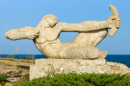 CAPE KALIAKRA, BULGARIA - AUGUST 23, 2017: Sculpture of the archer by Boris Caragea, 1969.のeditorial素材