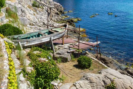 Stone coast of the ancient seaside town of Sozopol. Bulgaria.の写真素材