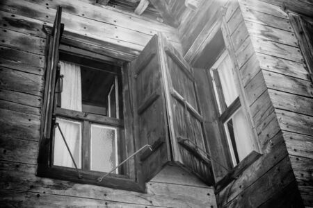 Old wooden windows. Black and white.の写真素材