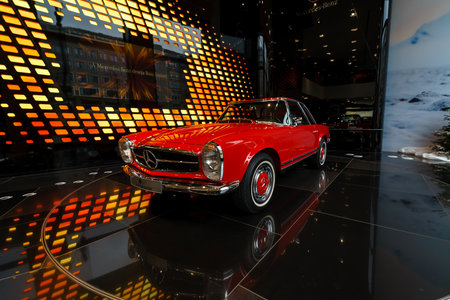BERLIN - DECEMBER 21, 2017: Showroom. Sports car Mercedes-Benz 280SL Concours Edition (W113), 1968.