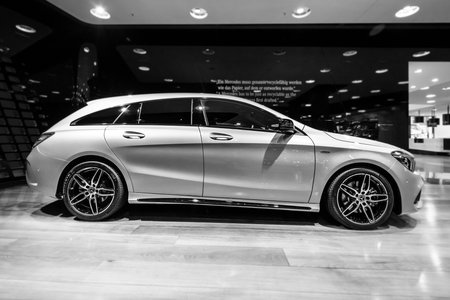 BERLIN - DECEMBER 21, 2017: Showroom. Subcompact executive car Mercedes-Benz CLA-Class CLA 220d Peak...