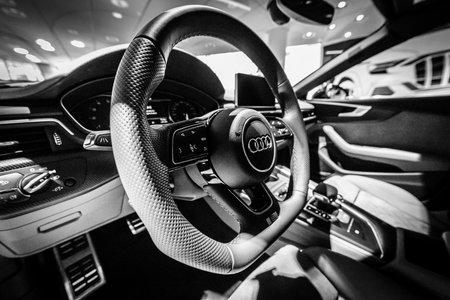 BERLIN - DECEMBER 21, 2017: Showroom. Interior of the compact executive car Audi A5 Sportback g-tron. Since 2017.のeditorial素材