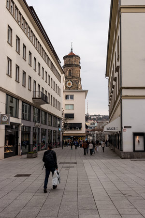 STUTTGART, GERMANY - MARCH 04, 2017: One of the shopping streets in the old town of the city.のeditorial素材
