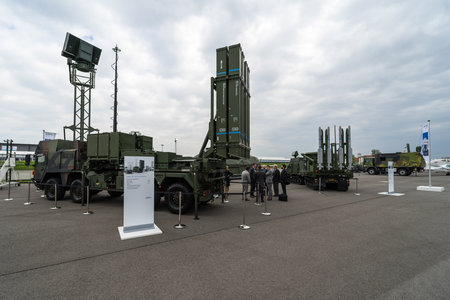 BERLIN, GERMANY - APRIL 25, 2018: IRIS-T SL launching station of the company Diehl Defense....