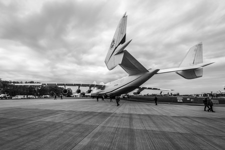 BERLIN, GERMANY - APRIL 25, 2018: Strategic airlifter Antonov An-225 Mriya by Antonov Airlines on...