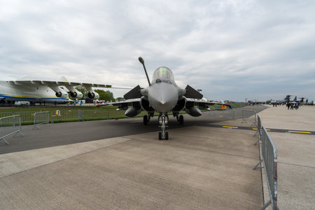 BERLIN, GERMANY - APRIL 25, 2018: Multirole fighter Dassault Rafale C on the airfield. French Air Force. Exhibition ILA Berlin Air Show 2018のeditorial素材