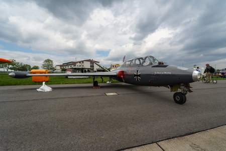 BERLIN, GERMANY - APRIL 25, 2018: Jet trainer Fouga CM.170 Magister on the airfield. Exhibition ILA Berlin Air Show 2018のeditorial素材