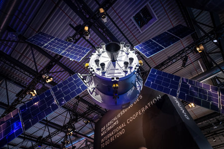 BERLIN - APRIL 26, 2018: Space Pavilion. Mockup of the European Service Module (ESM), one of the...