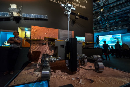 BERLIN - APRIL 26, 2018: Space Pavilion. ExoMars is Mars rover by the European Space Agency and Roscosmos State Corporation. Exhibition ILA Berlin Air Show 2018のeditorial素材
