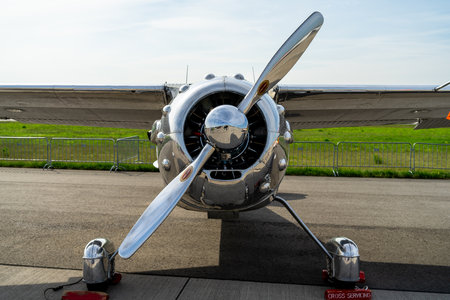 BERLIN - APRIL 27, 2018: Light personal and business aircraft Cessna 195A by Mid-West Airlines on...