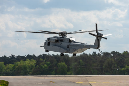 BERLIN, GERMANY - APRIL 27, 2018: Heavy-lift cargo helicopter Sikorsky CH-53K King Stallion on the airfield. Exhibition ILA Berlin Air Show 2018のeditorial素材